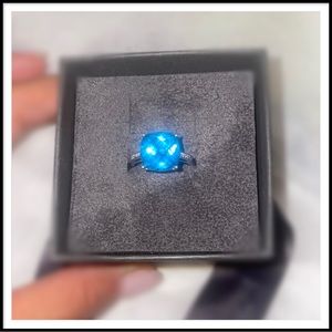 BlueTopaz (small diamonds) White Gold Ring, size 7